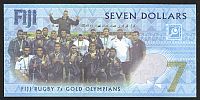 Fiji, 2016 $7 Polymer "Rugby" Note, Rugby 7s Gold Olympians Commemorative Note, GemCU